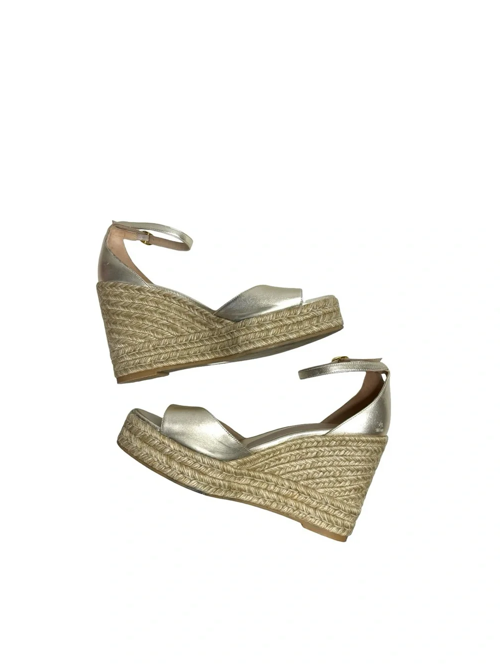 Stuart Weitzman | Nudist Curve Espadrille Wedge Sandal in Gold 9.5 - Picture 9 of 11